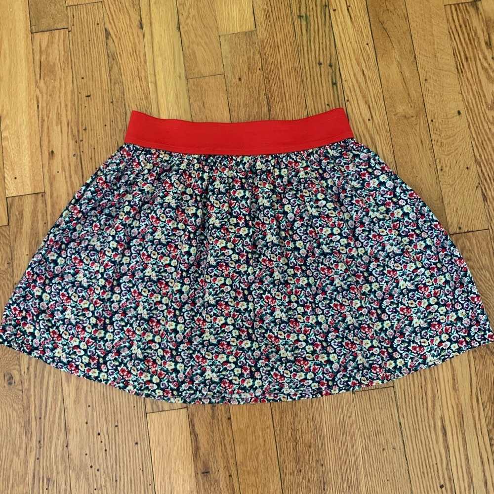 Floral Skirt with Red Waistband
